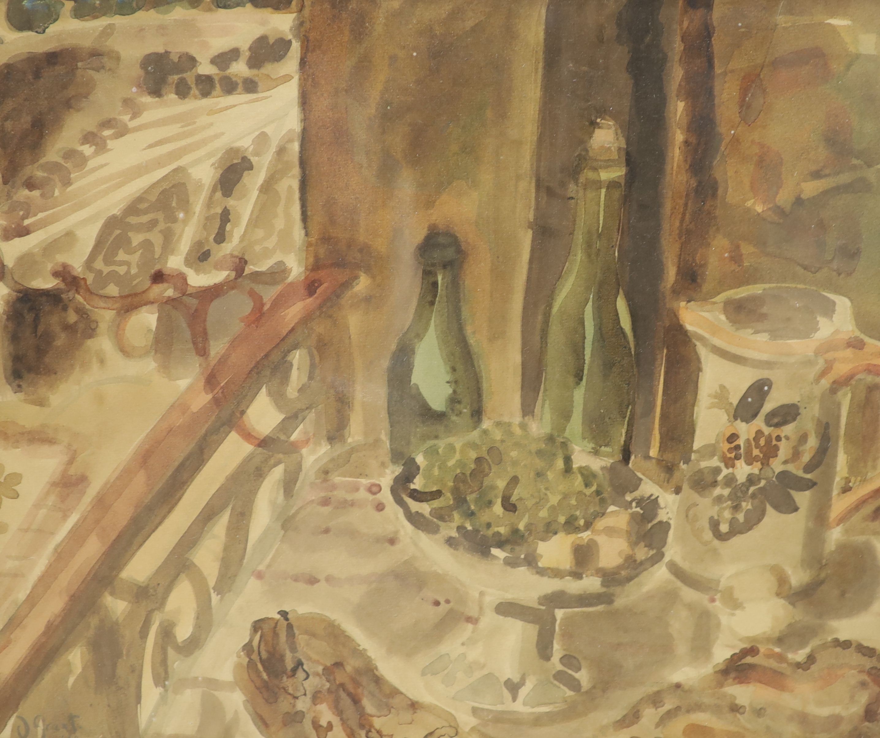 Attributed to Duncan Grant (1885-1978), watercolour, Table top still life, signed and dated '40, 45 x 54cm